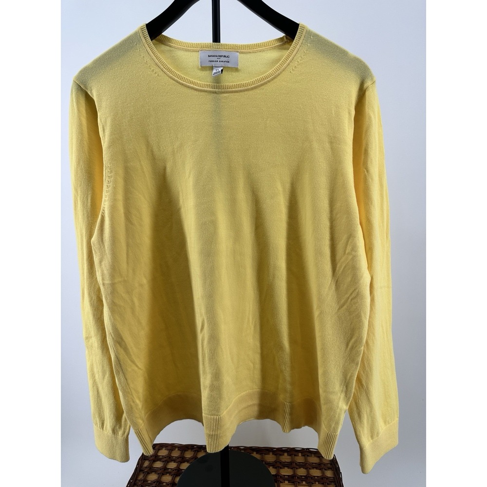 Banana Republic Forever Sweater Women's XL Yellow Cotton Rayon Crew Neck Long